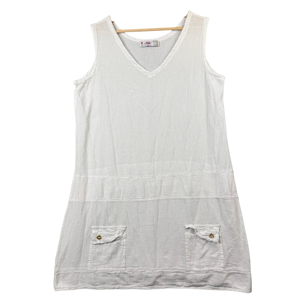 Maria de Guadalajara White Cotton Gauze V-Neck Sleeveless Pocket Dress Size 2